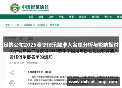 足协公布2025赛季俱乐部准入名单分析与影响探讨 足协公布2025赛季俱乐部准入名单分析与影响探讨